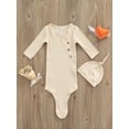 thumbnail image 3 of Diconna 0-3 Months Newborn Baby Sleeping Bag Hat Set Ribbed Solid Color Long Sleeves Wearable Blankets Sleep Sack, 3 of 8