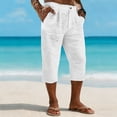 thumbnail image 4 of LWavelet Men's Linen Blend Capri Pants Button Waist with Side Pockets for Vacation Beach Casual Use White S, 4 of 5