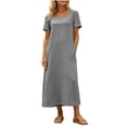 thumbnail image 2 of Karymi T-Shirt Maxi Dress, Round Neck Short Sleeve Loose Shift Dress with Pockets, Solid Summer Flowy Beach Vacation Dress Cocktail Dresses for Women, 2 of 8