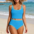 thumbnail image 4 of Maqroz Modest Swimsuits for Women 2 Piece High Waisted Bikini Set Square Neck Contrast Trim Swimsuit Lightweight Breathable Summer Swimwear for Beach Vacation Poolside, 4 of 9