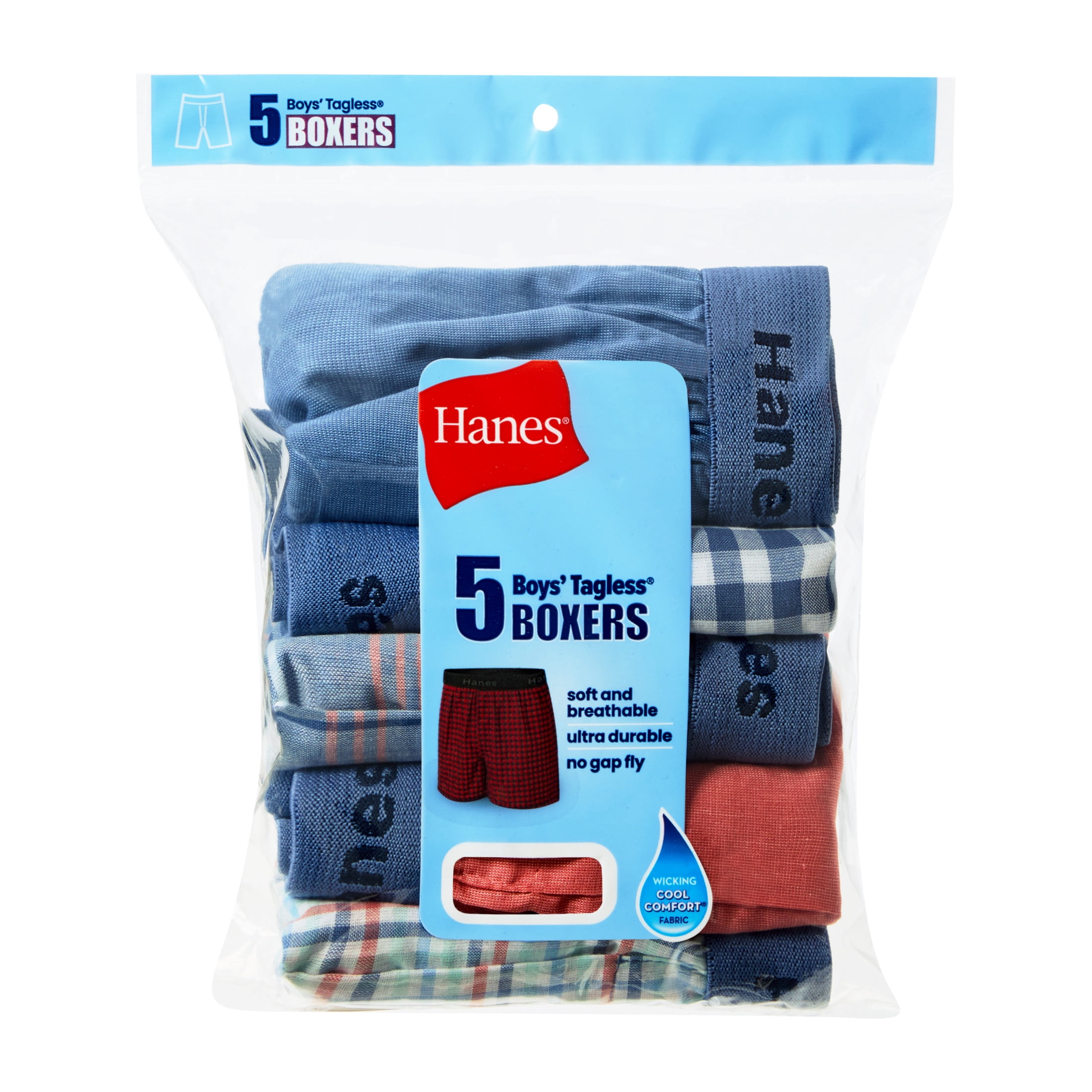 Hanes Boys Underwear Boxers Pack, 5-Pack, Cotton-Blend Boxers for Kids, Moisture-Wicking