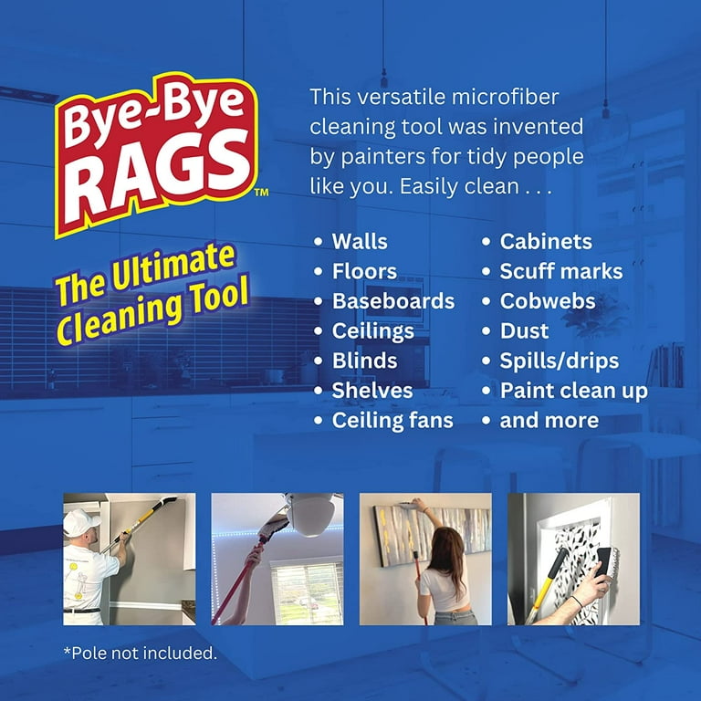 BYE-BYE RAGS: Baseboard Cleaning Brush | Attach to Broom Mop or Extension  Pole | Absorbent Microfiber | for Paint Cleanup, Washing Walls, Baseboards