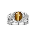 thumbnail image 1 of RYLOS Bagues pour Femmes Bague en Or Blanc 14K Classique Pierre Précieuse Ovale 9x7 mm et Diamants Novembre Bijou Oeil de Tigre Taille 10, 1 of 7