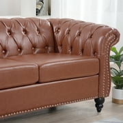 3 Seater Chesterfield Faux Leather Sofa, Button Tufted Couch With Nailhead Trim Rolled Arms for Living Room Office