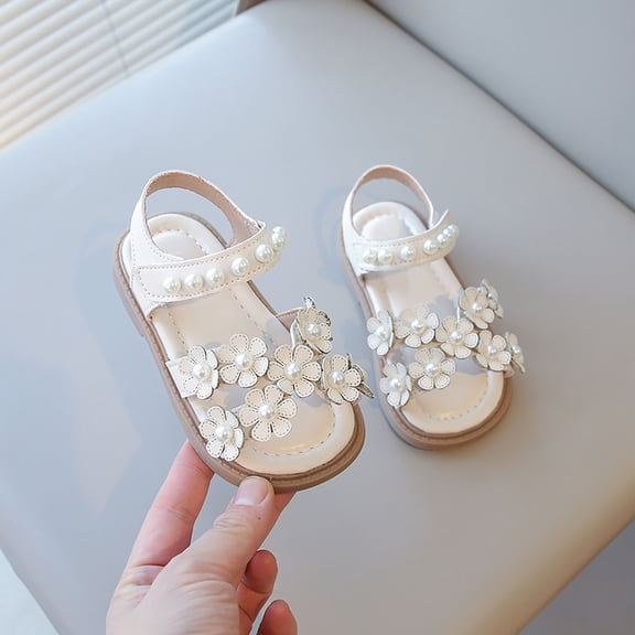 MEZZALL Child Trendy Sandals Girls Summer Floral Design Adjustable Strap For Everyday Casual Wear Daily Fashion Leisure Kids Princess Shoes Solid Color Toddler Footwear