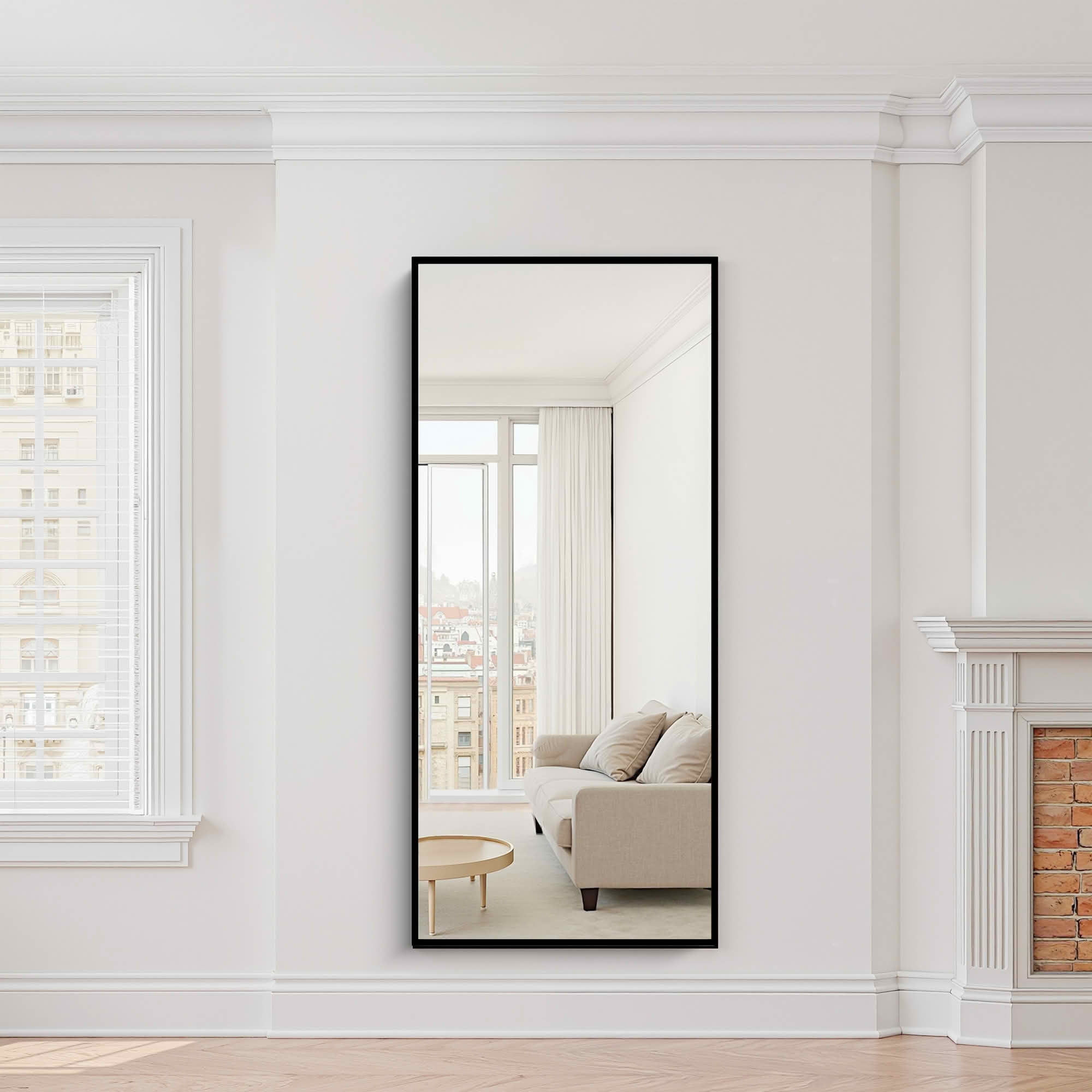 MAYEERTY 71x28x1 Inch Black Thin Edge Aluminum Right Angle Rectangular Full Length Mirror with Stand for Bedroom
