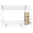 thumbnail image 4 of Harper & Bright Designs Twin Over Full Size Metal Bunk Bed with Trundle and Storage Staircase, Heavy Duty Steel Bed Frame with Shelving and Open Wardrobe for Teens, White, 4 of 18