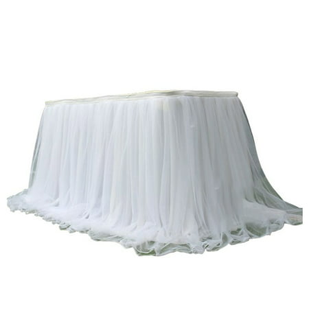 

Halloween Tulle Table Skirt With Lining Fluffy Tutu Table Skirts Easy To Install Table Skirt For Birthday Wedding Christmas Party Blessing Table Decorations-White-1m
