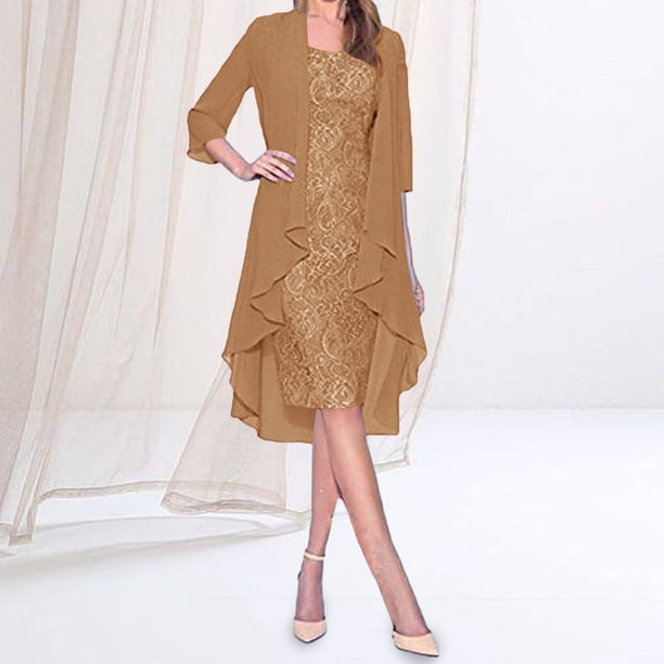 Vestido de encaje para mujer cárdigan traje con cuello cuadrado volantes ajuste holgado traje de vacaciones