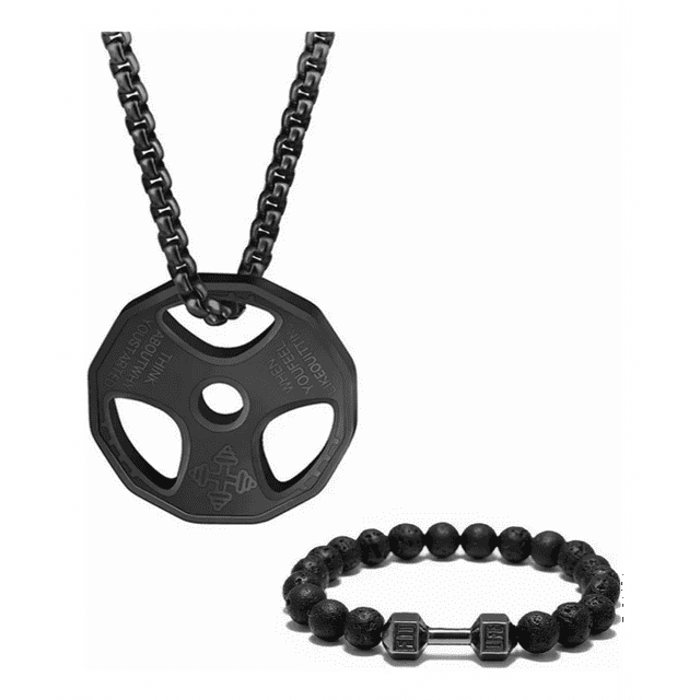 Collar Con Dije Disco Pesa Cadena Acero Inoxidable Negro