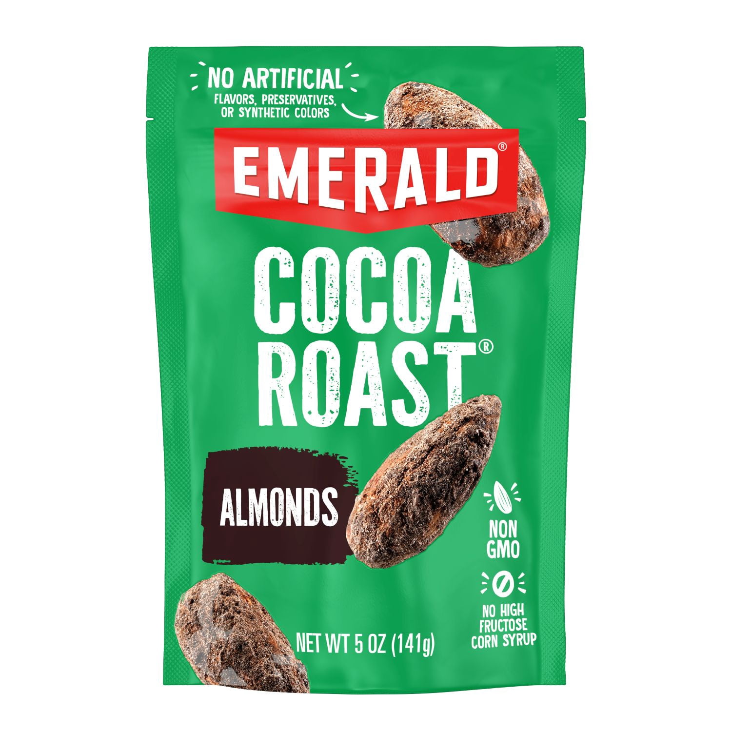 Emerald Nuts, Cocoa Roast Almonds, 5 oz Resealable Bag (Pack of 6)