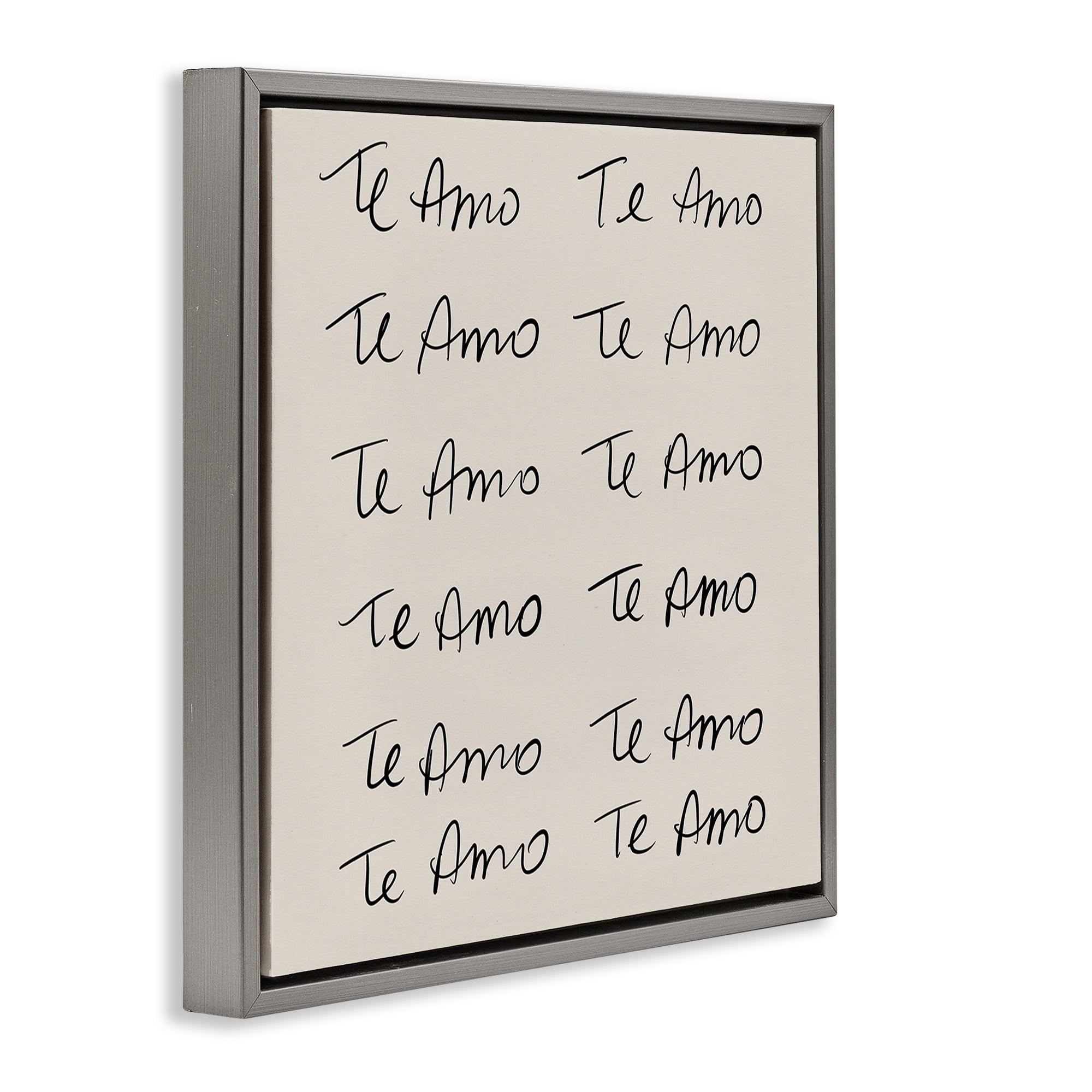 Stupell Industries Te Amo Repetitivo Inspirational Quotes & Sayings Drawing Gray Floater Framed Art Print Wall Art, 18 x 18
