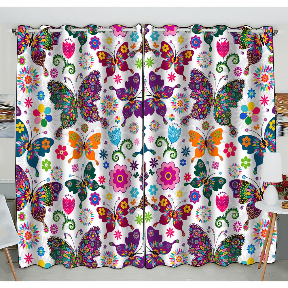 GCKG Butterflies Window Curtain,Beatiful Flying Butterflies Grommet