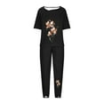 thumbnail image 4 of KIJBLAE Women's Summer Floral Print Pajama Set Short Sleeve Round Neck Two Piece Lounge Sets with Pockets Home Clothes Tracksuit Black XXXXXL, 4 of 5