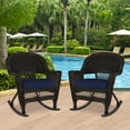 thumbnail image 1 of Pemberly Row Rocker Wicker Chair in Espresso with Blue Cushion (Set of 2) Brown, 1 of 1
