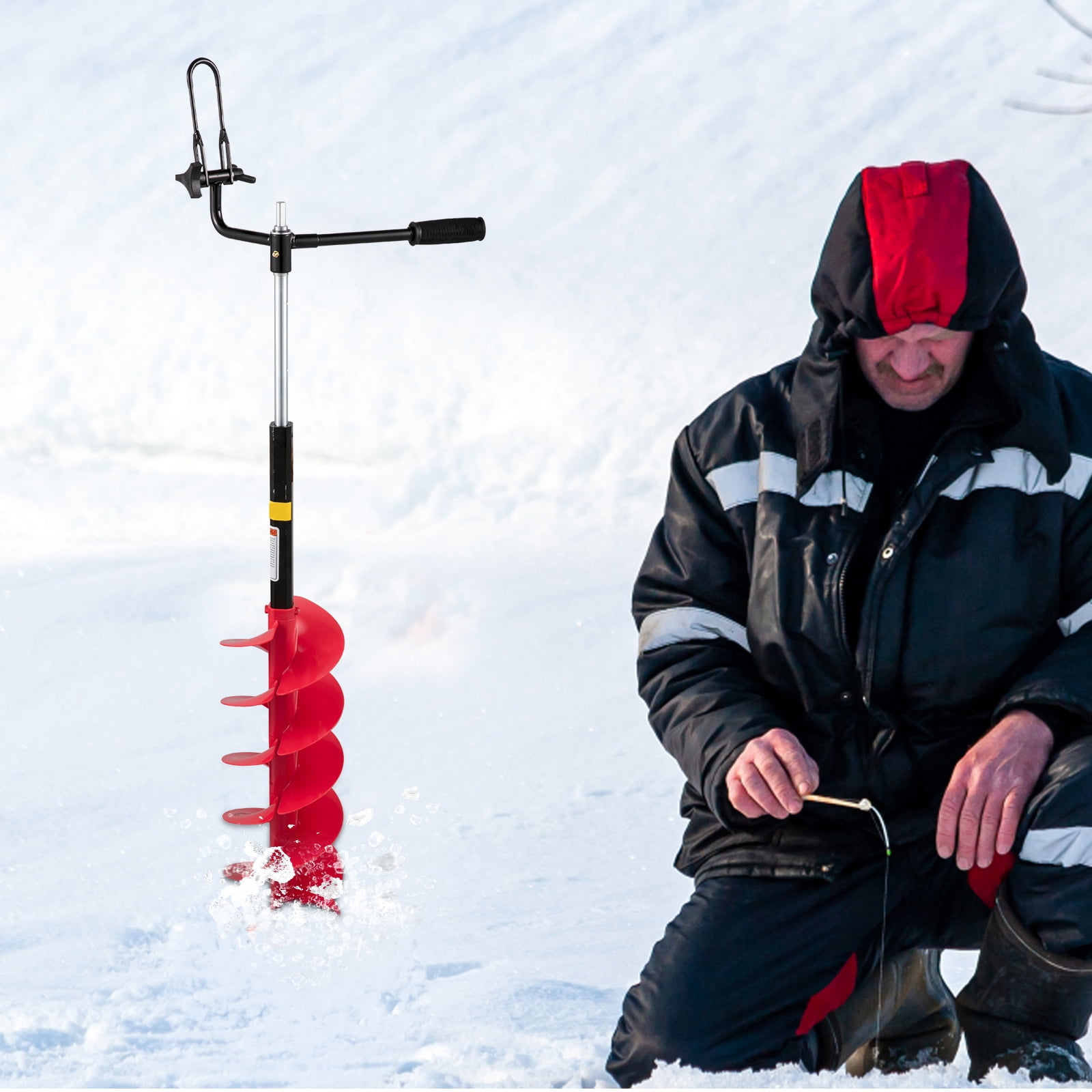 BENTISM Ice Drill Auger Nylon Ice Auger Bit 8'' x 41'' Drill Adapter Ice Fishing Red