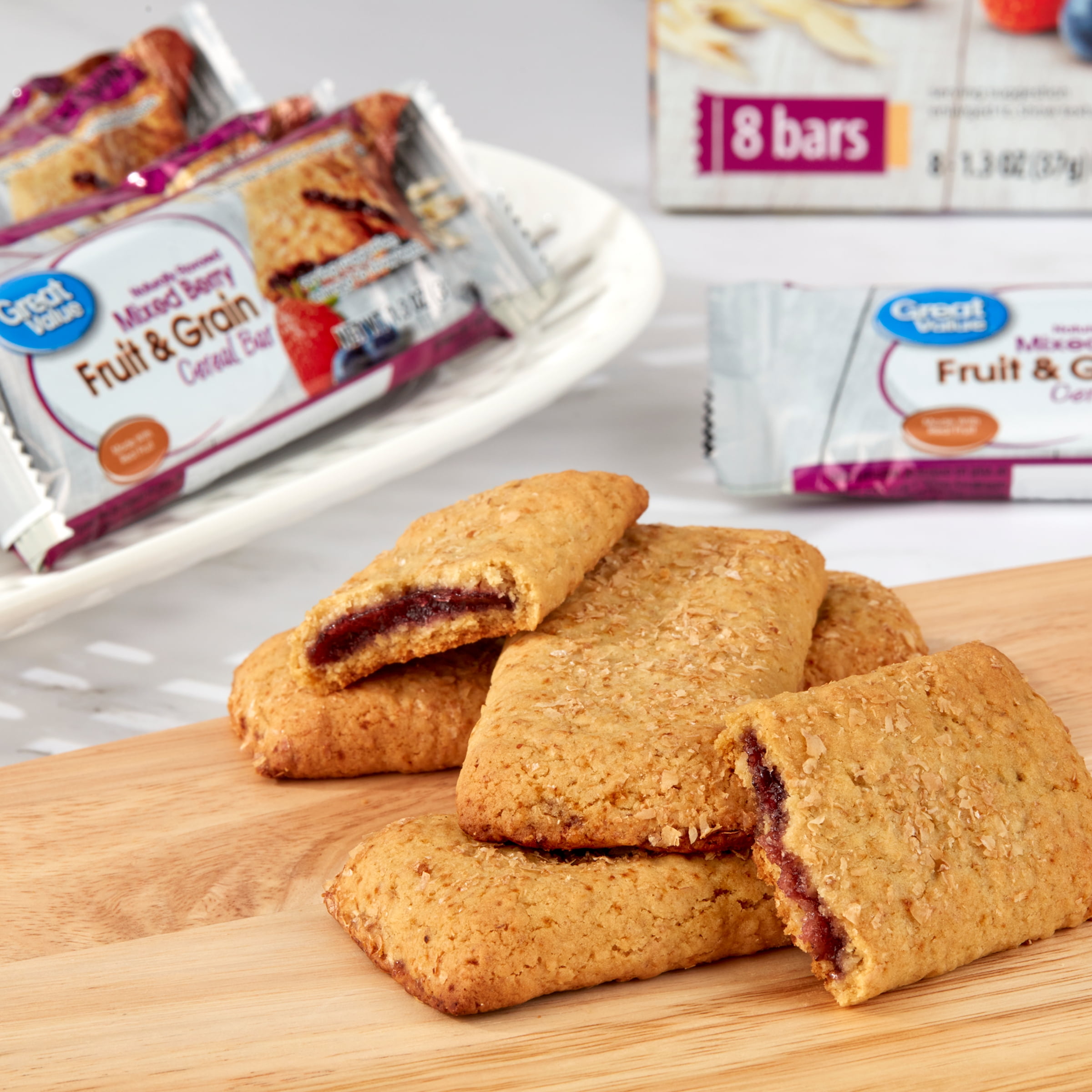Great Value Fruit & Grain Cereal Bars, Mixed Berry, 10.4 oz, 8 Count