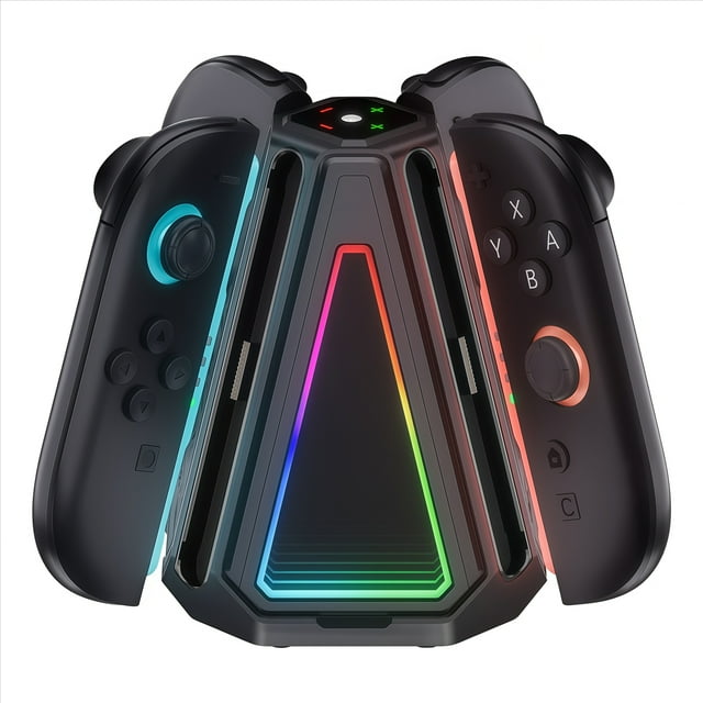 Base de carga 4 en 1 para 2 mandos de Nintendo Switch - Estación de carga doble para los mandos izquierdo y derecho de Switch2 con indicador LED