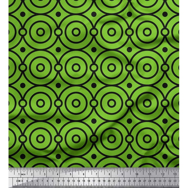 Soimoi Green Modal Satin Fabric Dots & Circle Geometric Print Fabric by the Yard 42 Inch Wide