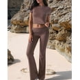 thumbnail image 4 of Solid Color Slim Fit Short Sleeve Trousers Suit Coffee M, 4 of 10