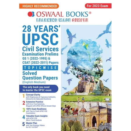 Oswaal 28 Years' UPSC Civil Services Examination Prelims GS 1 (2022-1995) & CSAT 2022-2011 Papers Topicwise Solved Question Papers English Medium (For 2023 Exam)