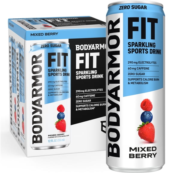 BODYARMOR FIT Zero Sugar Mixed Berry Sports Drink Cans, 12 fl oz, 4 Pack