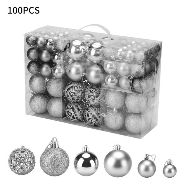 Matsuzay 100 Uds. Bola de plástico con purpurina navideña DIY suministros de decoración para fiesta de Navidad bolas de regalo 3cm-6cm Kits de decoración para fiestas Plata Matsuzay HA024849-02