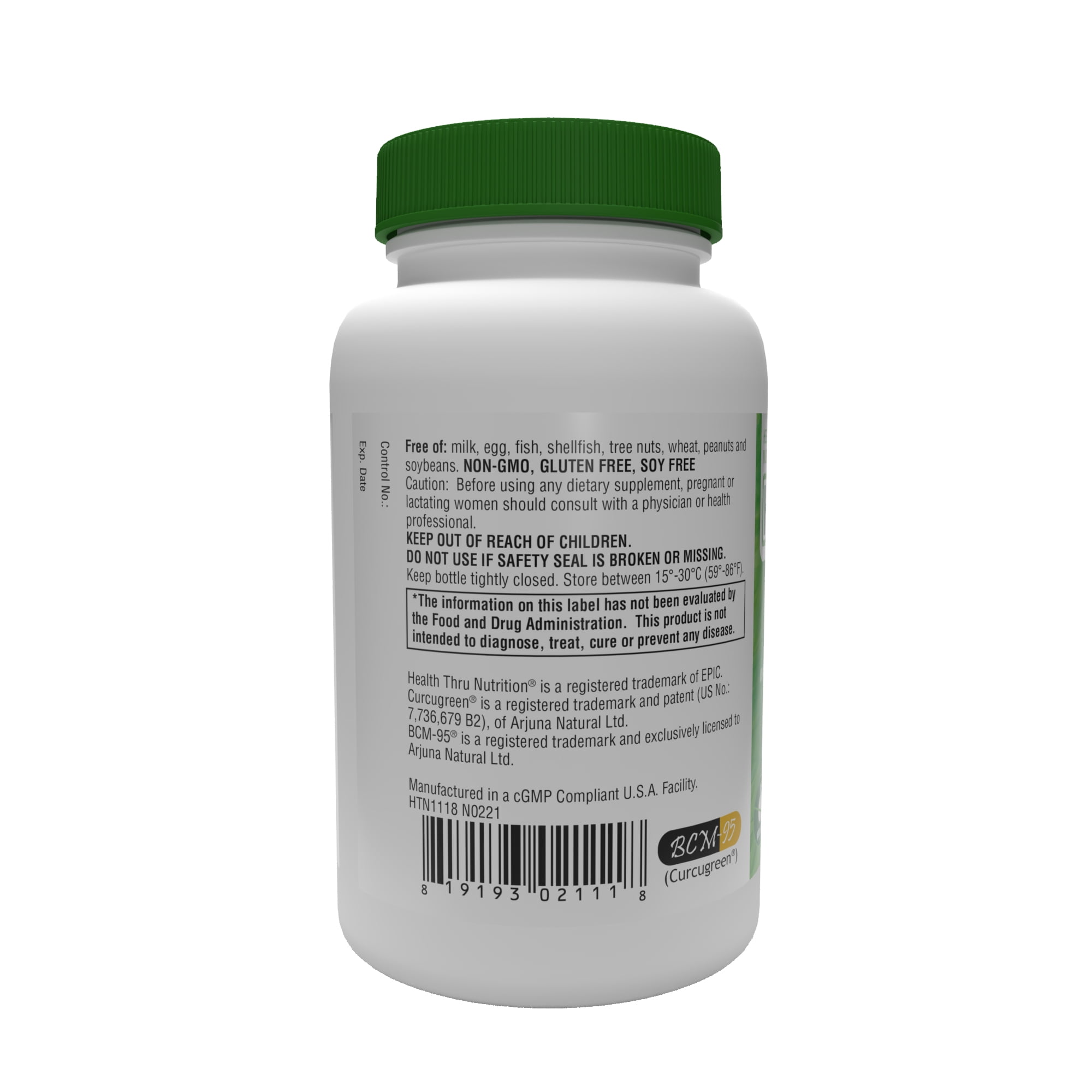 Turmeric Curcumin Complex (Vegan) as BCM-95® Curcugreen® (500mg) 60 Vegecaps by Health Thru Nutrition