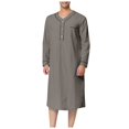 thumbnail image 1 of XDZJLR Men Shirts Muslim Arabia Long Sleeve Pocket Loose Robe Solid Pocket Tops, 1 of 5