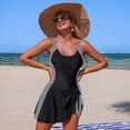 thumbnail image 6 of One Piece Swimsuit Women Tummy Control Modest Bathing Suits Color Block Scoop Neck Skirt Swim Dress Swimwear Black XL, 6 of 7