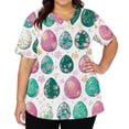 thumbnail image 2 of Easter Scrubs for Women Bunny Egg Print V Neck Plus Size Workwear Short Sleeve Cute Scrub Tops with Pocket Beige 2XL, 2 of 5