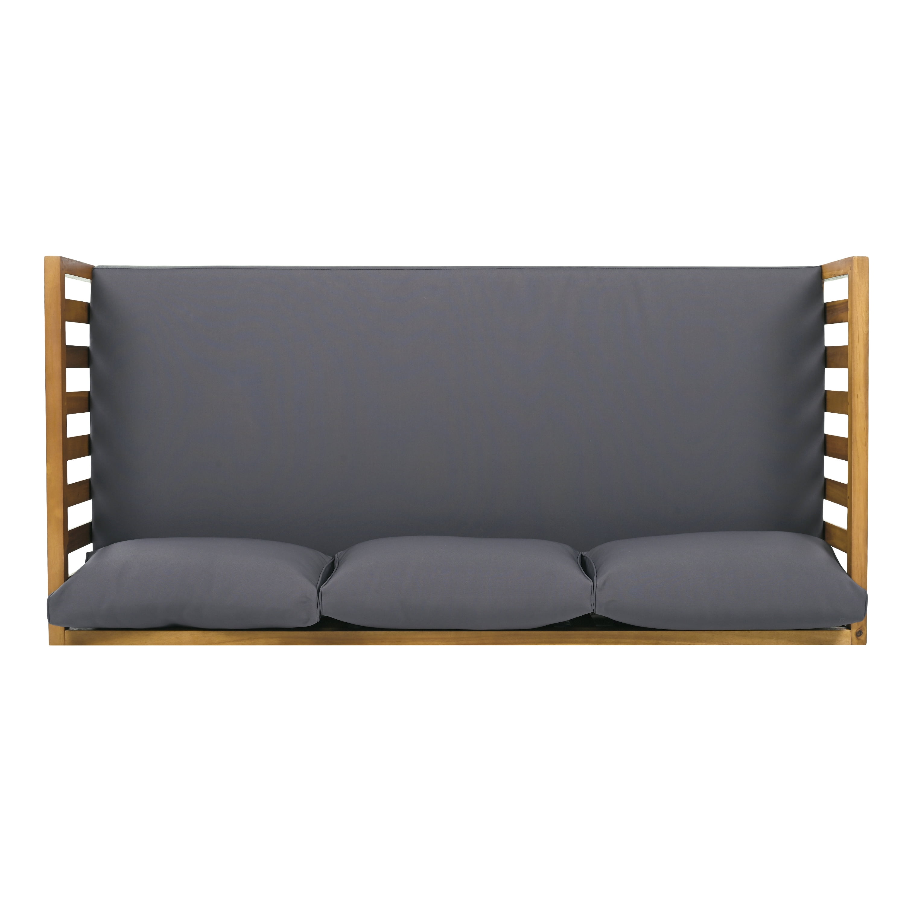 3 Seater Daybed, Outdoor Patio Leisure Daybed for Patio Garden, Teak and Dark Grey