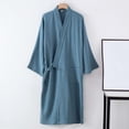 thumbnail image 3 of Men Kimono Robe Cotton Yukata Spa Sauna Bathrobe Sleepwear Japanese Kimono for Women Loungewear Nightgown Bathrobes Sleepwear Light Blue XL, 3 of 3