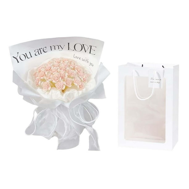 Ramo de flores DIY, ramo de flores artesanal con papel de regalo, set para hacer flores, rosas Rosa 21 piezas