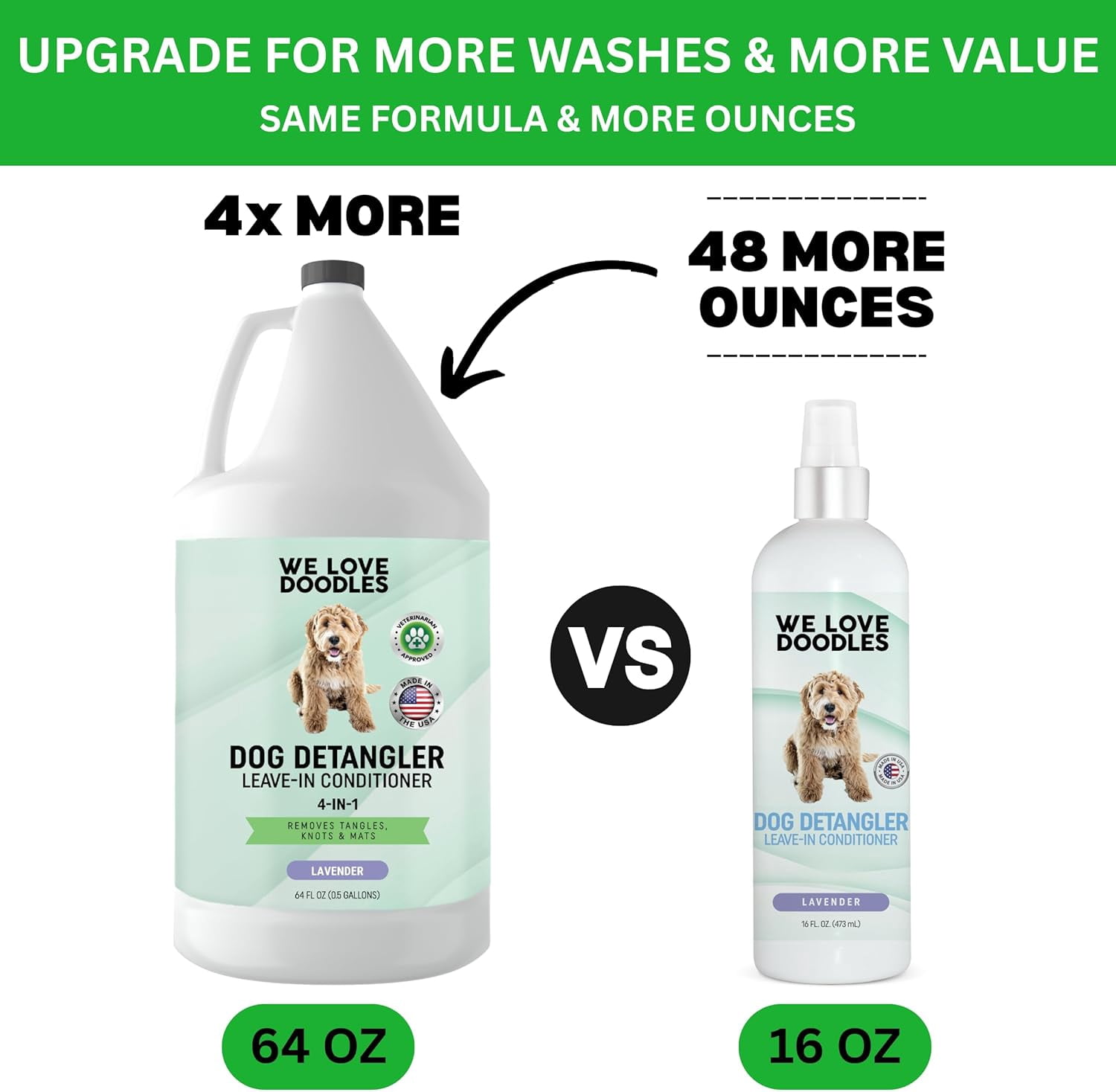 We Love Doodles Professional Moisturizing Soothing Dog 4-in-1 Conditioner, & Detangler, Lavender, 64 fl-oz