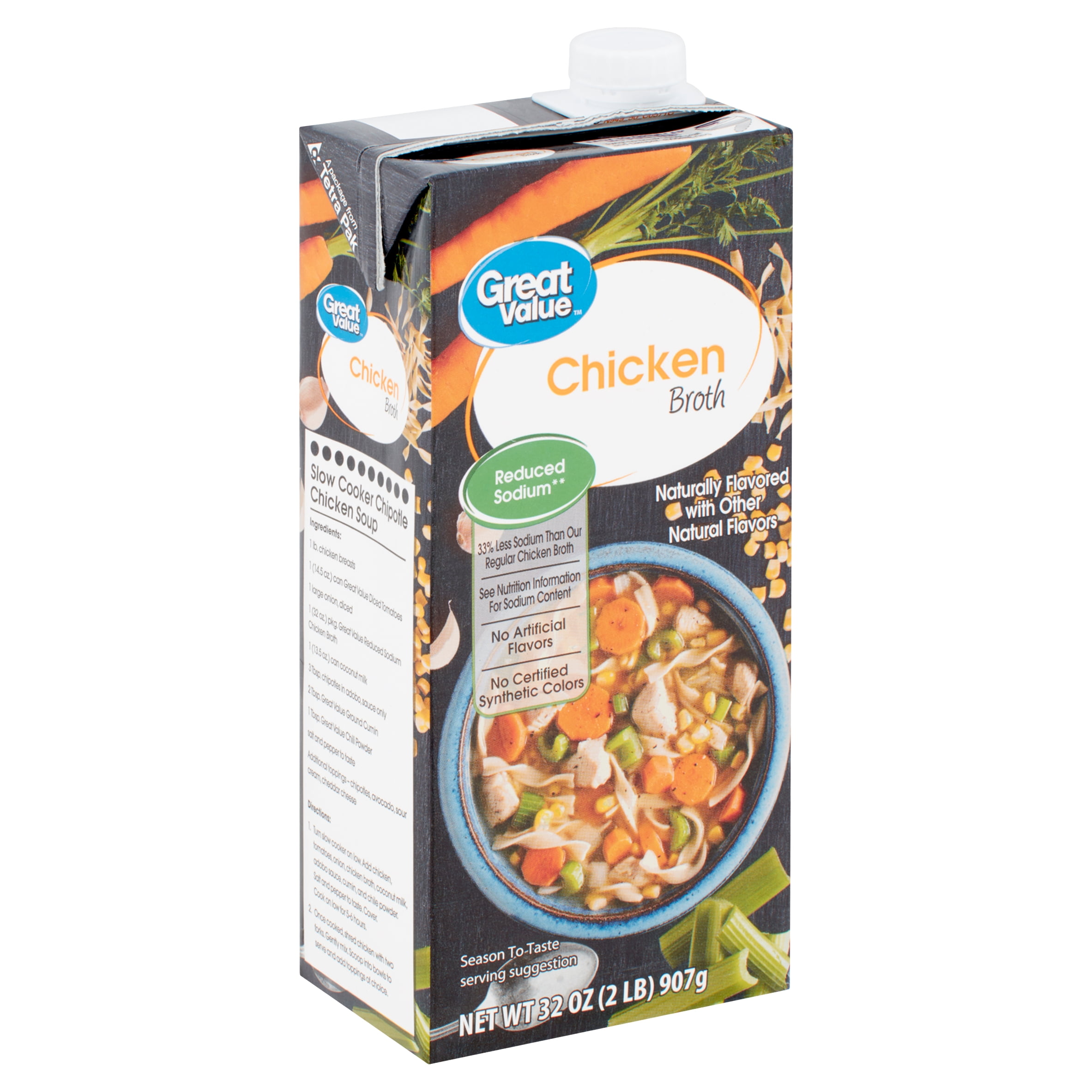 Great Value Reduced Sodium Chicken Broth, 32 oz - Walmart.com - Walmart.com