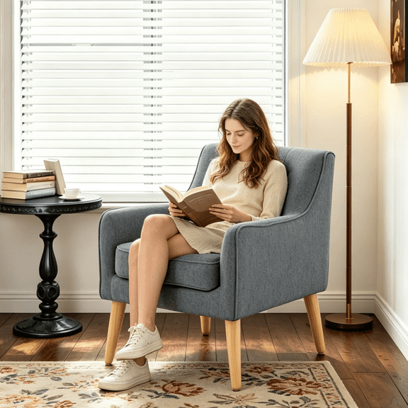Gewnee 24.41”Modern Accent Chair,Upholstered Comfy Single Cahir with Tufted Ergonomic Backrest,High-Density Foam Seat for Small Spaces & Apartments.Dark Grey
