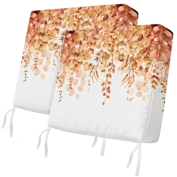 Outdoor Patio Cushion Covers 2 Pack Orange Eucalyptus Patio Chair Cushion Covers with Ties and Zipper Watercolor Leaves Waterproof Outdoor Seat Cushion Covers for Patio Furniture 20"x18"