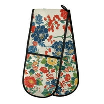 Yayeee Double Oven Mitt Kitchen Heat Resistant Baking 35" x7" Quilted Glove, Colorful Flowers Pattern