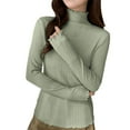 thumbnail image 1 of Ltctricy Women's Turtleneck Tops Long Sleeve Ruffle Trim Textured Slim Basic T Shirts Tight Thermal Shirts Base Layer Undershirts(Green,Large), 1 of 5