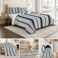 thumbnail image 6 of Queen Quilt Set 90''x96'', Navy Blue Beige Lightweight Bedspread Coverlet Set with 2 Pillow Shams, Retro Simple Abstract Vertical Stripes Breathable All Season Quilt Bedding for Bedroom/Guest Room, 6 of 9