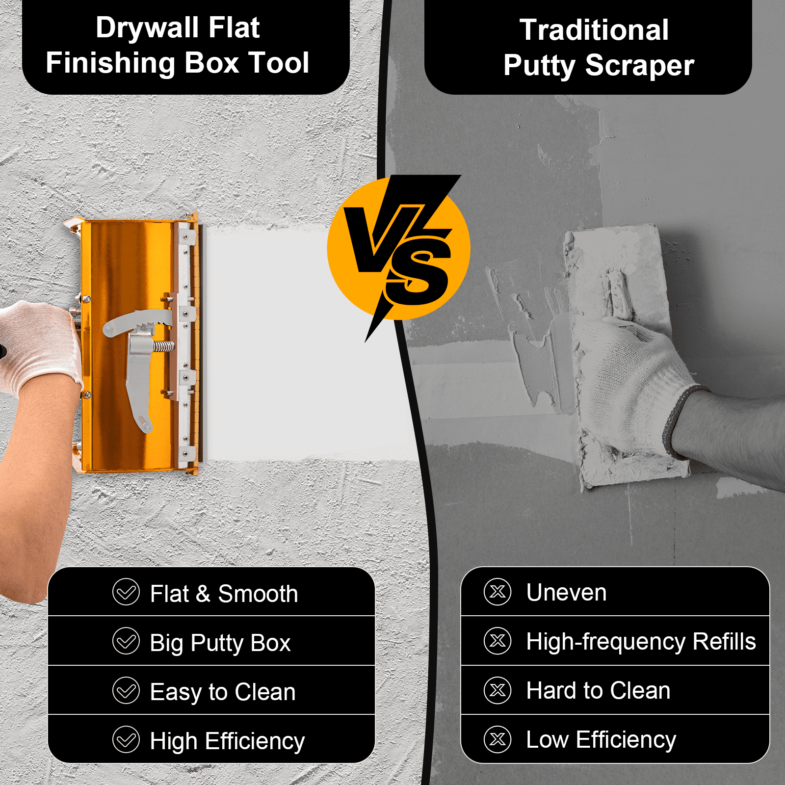 Drywall Taping Tools 9.8" Flat Finish Box Set w/ 40''-64'' Extendable Handle 120° Adjustable Wallboard Drywall Box w/40''-64'' Telescopic Box Handle Drywall Cutter Tool