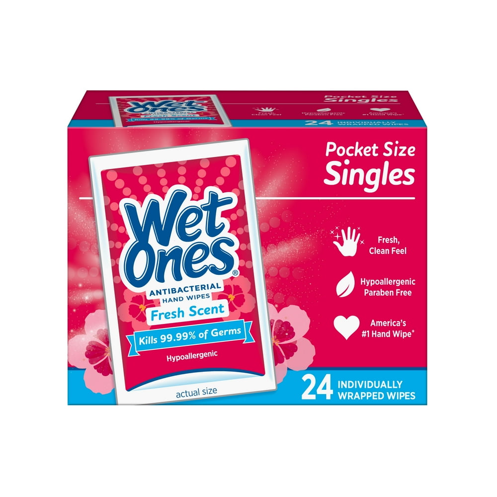 Wet Ones Antibacterial Hand Wipes Singles, Fresh Scent, 24 Ct