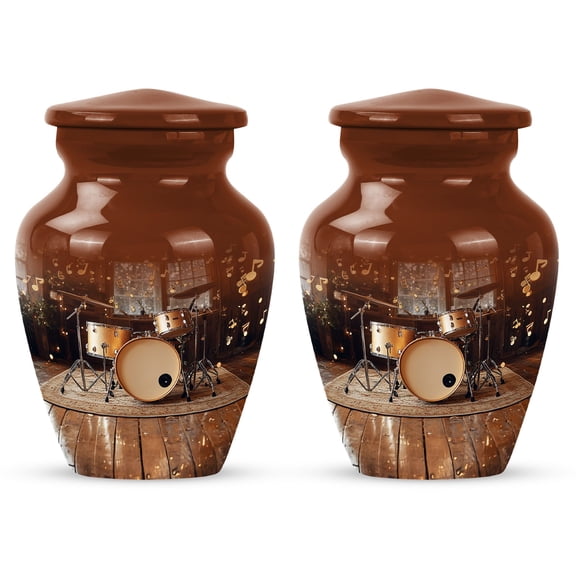 Brown Drum Set cremation urn for human ashes adult man - mini burial urns for human ashes adult female 3 inch 2 pcs