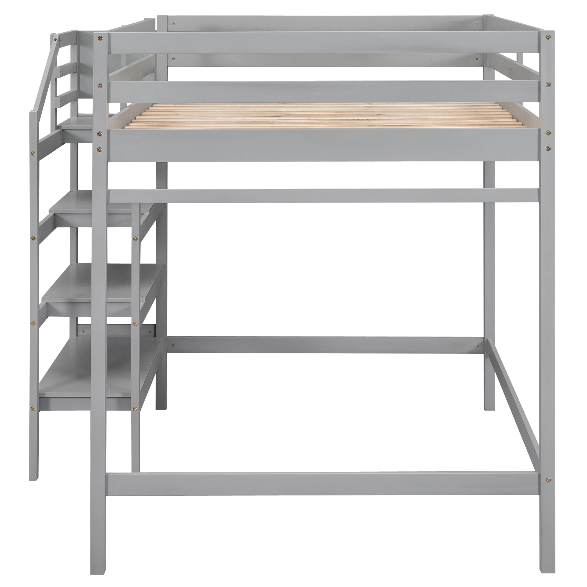 Euroco Full Size Loft Bed with Shelf and Hanger for Kids Teens Bedroom, Gray