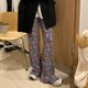 thumbnail image 3 of Pantalones acampanados con estampado floral vintage para mujer, pantalones casuales plisados, elásticos, de cintura alta, largos, holgados, de pierna ancha, 3 of 4