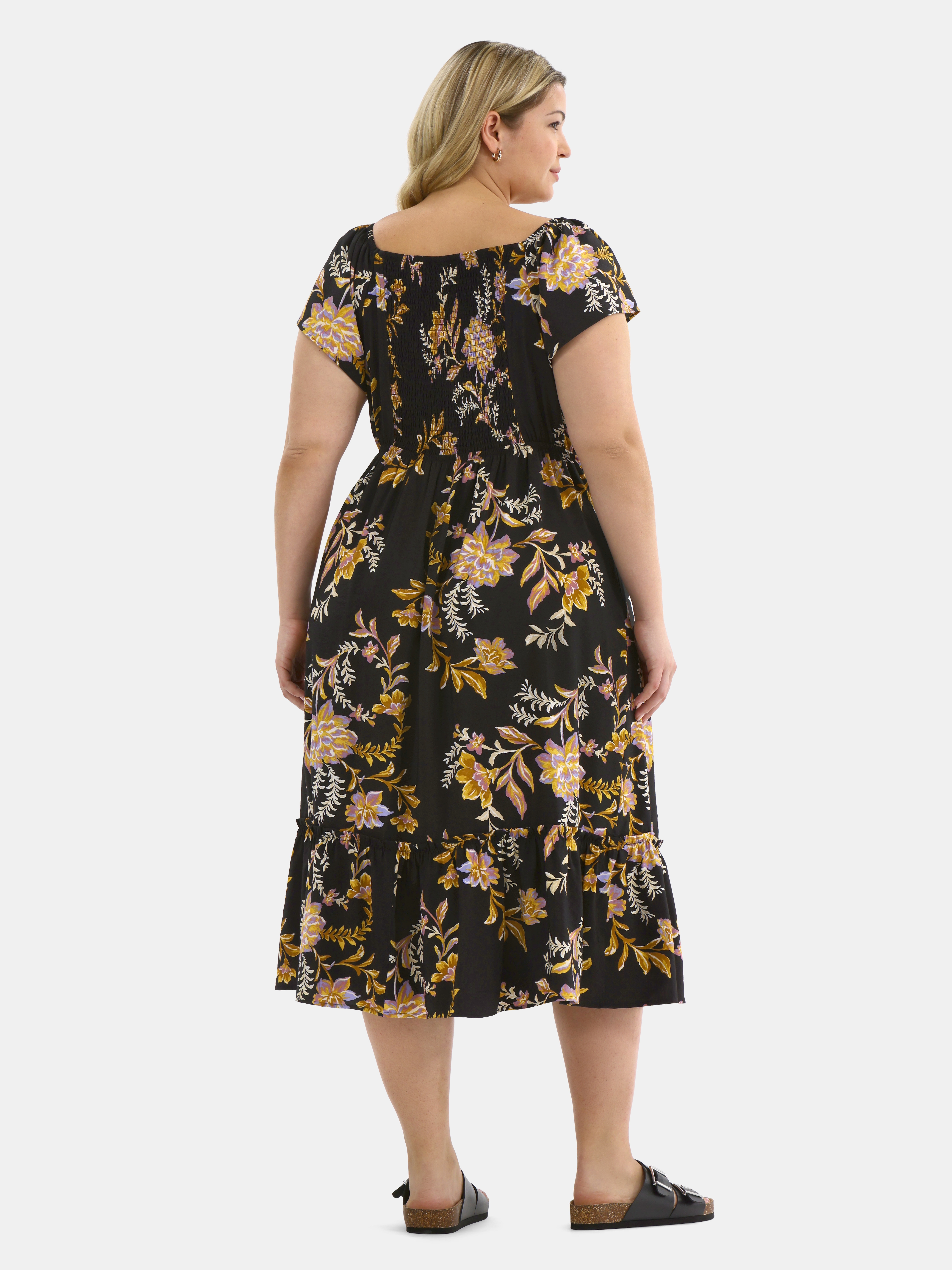 Terra & Sky Women's Plus Flutter Sleeve Midi Tiered Dress, Sizes 0X-5X