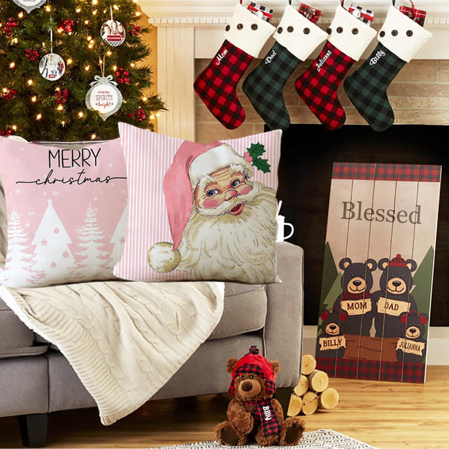 The Holiday Aisle® Christmas Pillow Covers 12X20 Set Of 4 For Christmas  Decorations Santa Claus Christmas Tree Reindeer Pink Bow Polka Dots Stripes  Christmas Pillows Throw Pillow Covers Christmas Farmhouse Decor