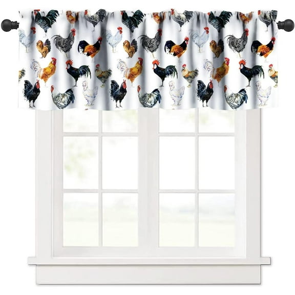Chicken Animal Curtains Valances for Kitchen Vintage Cocks and Hens Rustic Chicken Curtains Valances Living Room Decor 54"x18"