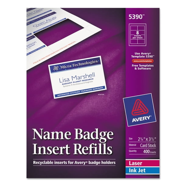 Recambios de insertos de credencial para láser/inyección de tinta Avery® - Inyección de tinta láser - Blanco - Cartulina - 8 / Hoja - 400 Etiqueta(s) en total - 400 / Caja